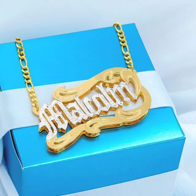 nowadaysfashion Customized Name Necklace Double 18K Gold plated Nameplate 3D Necklace Personalized Choker