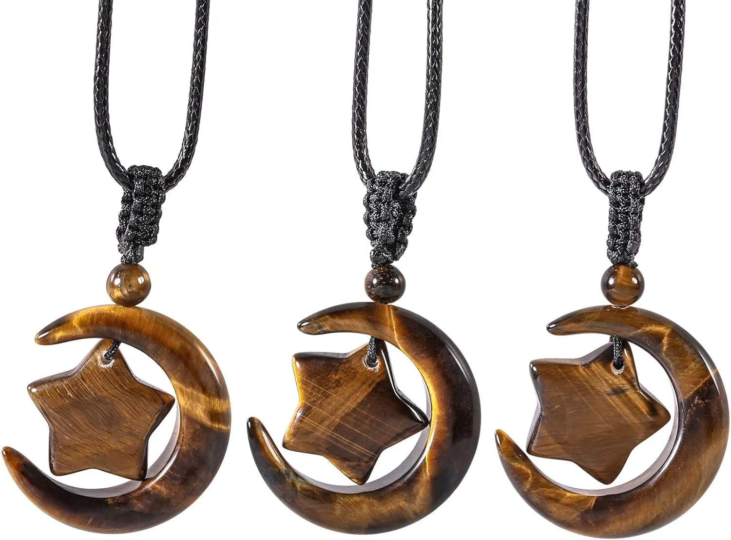 Nupuyai Crescent Moon Star Necklace for Men Women, Healing Stone Pendant Necklace for Unisex with Adjustable Rope
