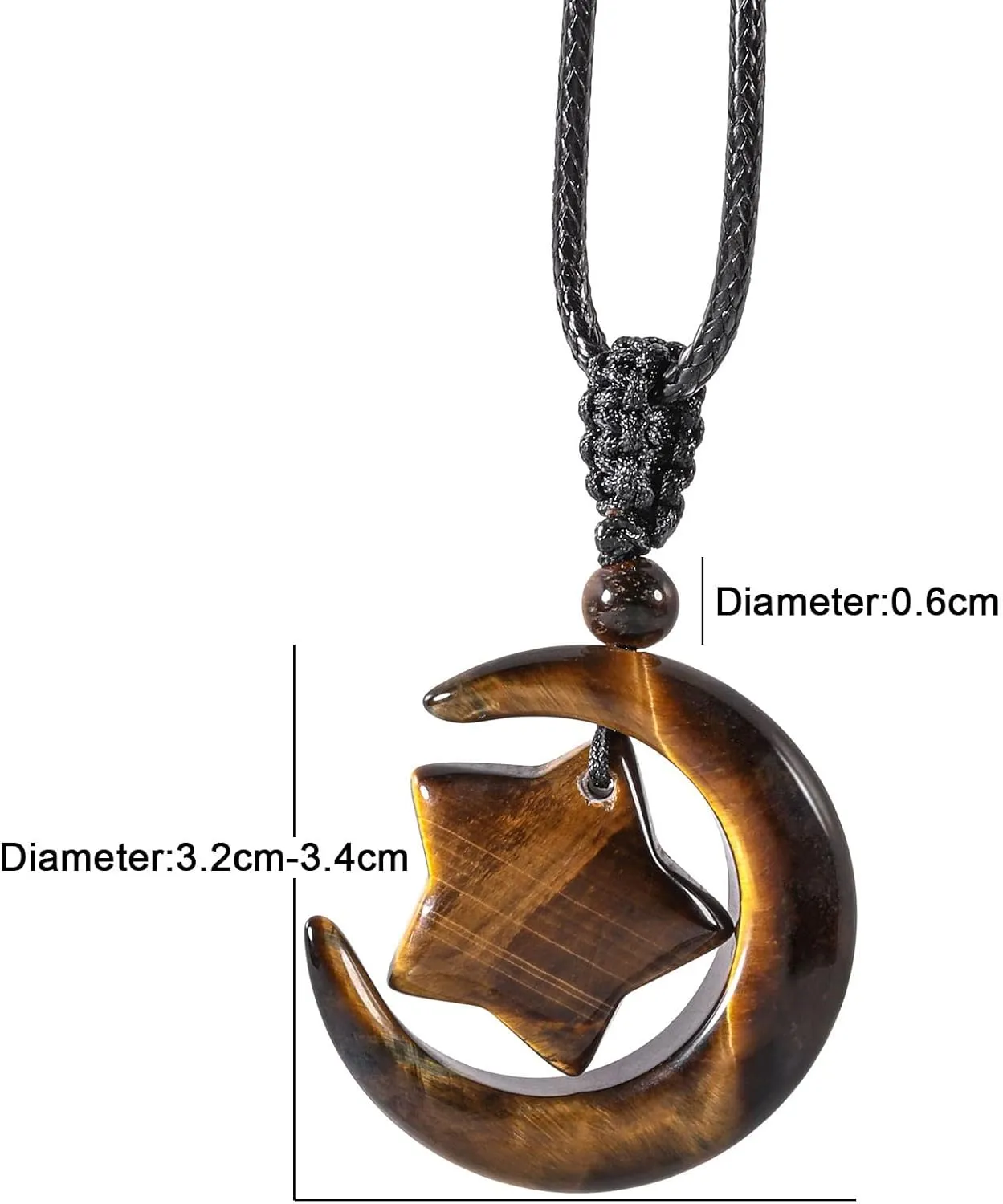 Nupuyai Crescent Moon Star Necklace for Men Women, Healing Stone Pendant Necklace for Unisex with Adjustable Rope