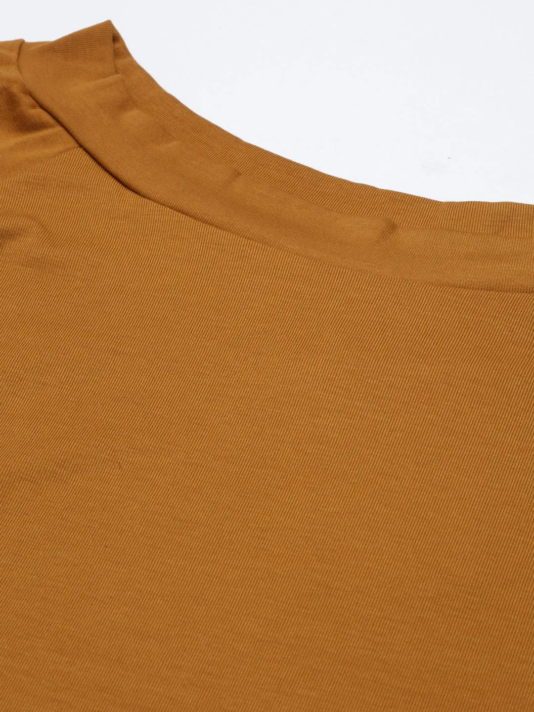 Off-Shoulder Regular Sleeves Solid Mustard Crop Top