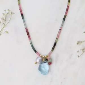 One of a Kind Multi Tourmaline Strand with Multiple Charms Necklace
