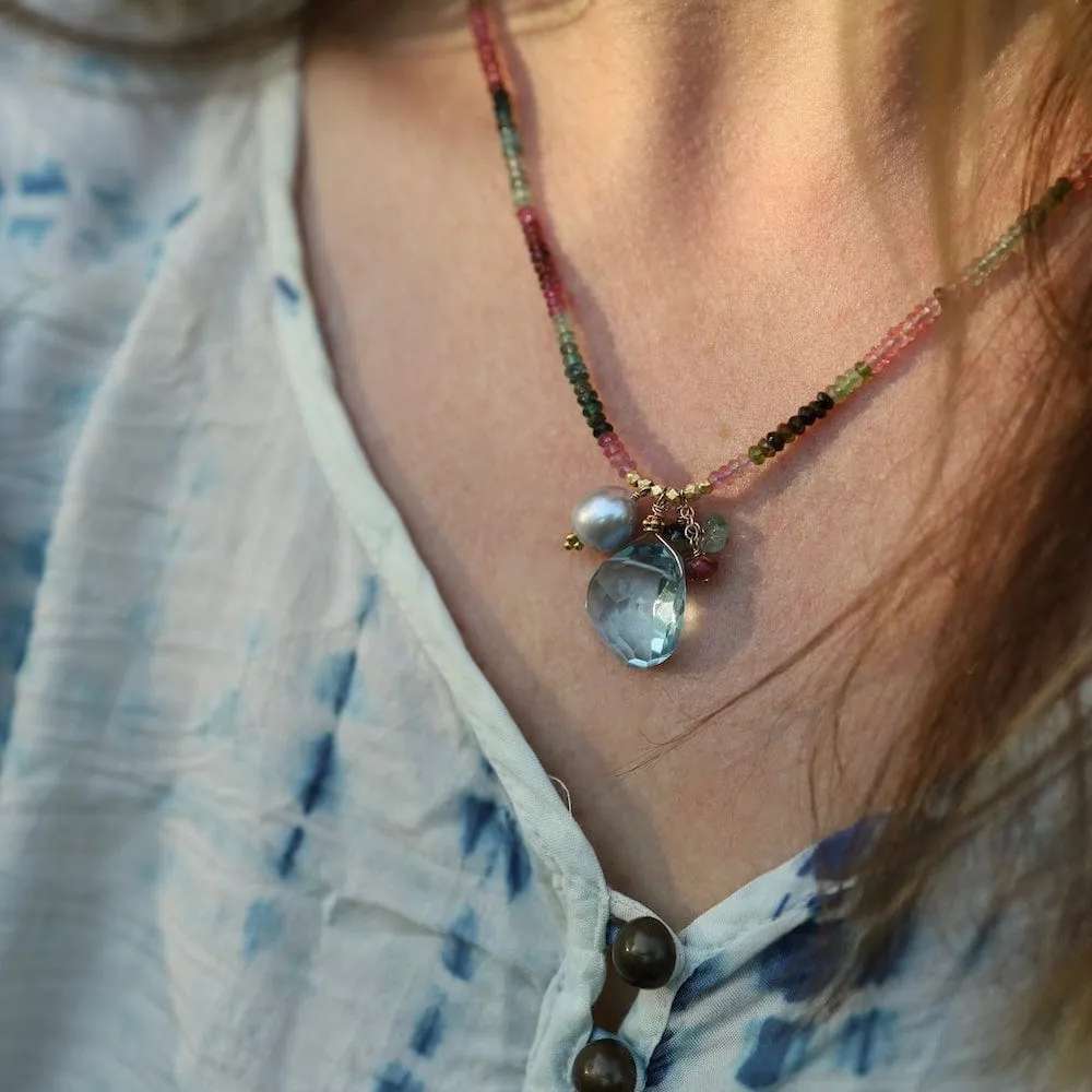 One of a Kind Multi Tourmaline Strand with Multiple Charms Necklace