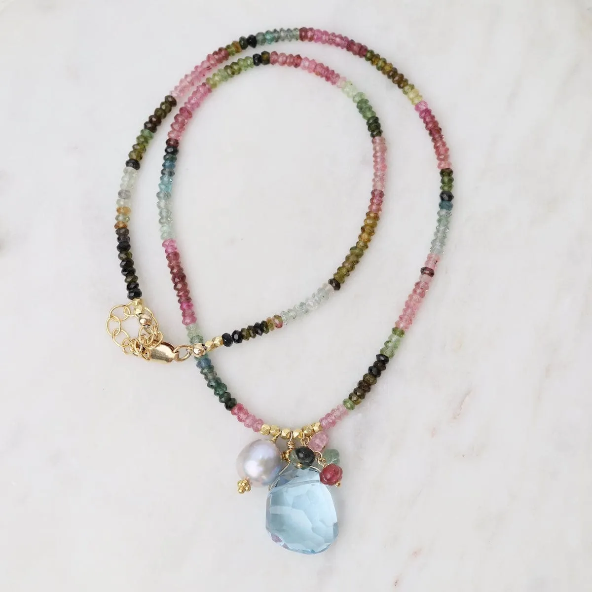 One of a Kind Multi Tourmaline Strand with Multiple Charms Necklace