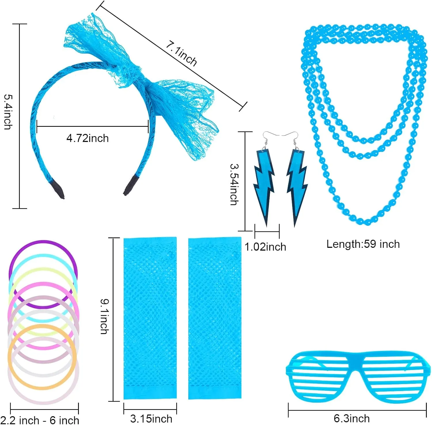 ONUPGO 80s Costume for Women, 80s Accessories Fancy Dress Neon Headband Earrings Fishnet Gloves Necklace for 80s Retro Party