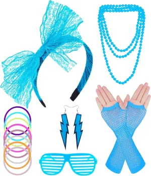 ONUPGO 80s Costume for Women, 80s Accessories Fancy Dress Neon Headband Earrings Fishnet Gloves Necklace for 80s Retro Party