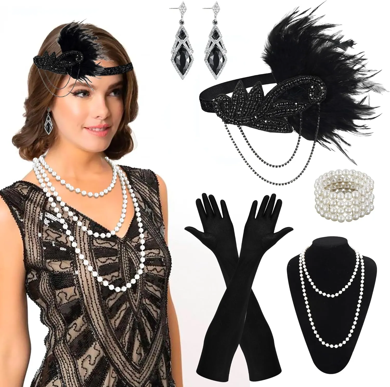 ONUPGO Flapper Accessories Set 1920s Great Gatsby Costume outfit for Women Girls Roaring 20s Accessories Jewelry Headpiece…