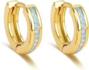 Opal Earrings,6mm/8mm/10mm 14k Gold Plated Opal Huggie Earrings for Women Dainty Small Opal Earrings Gemstone Hoop earrings for Women Jewelry