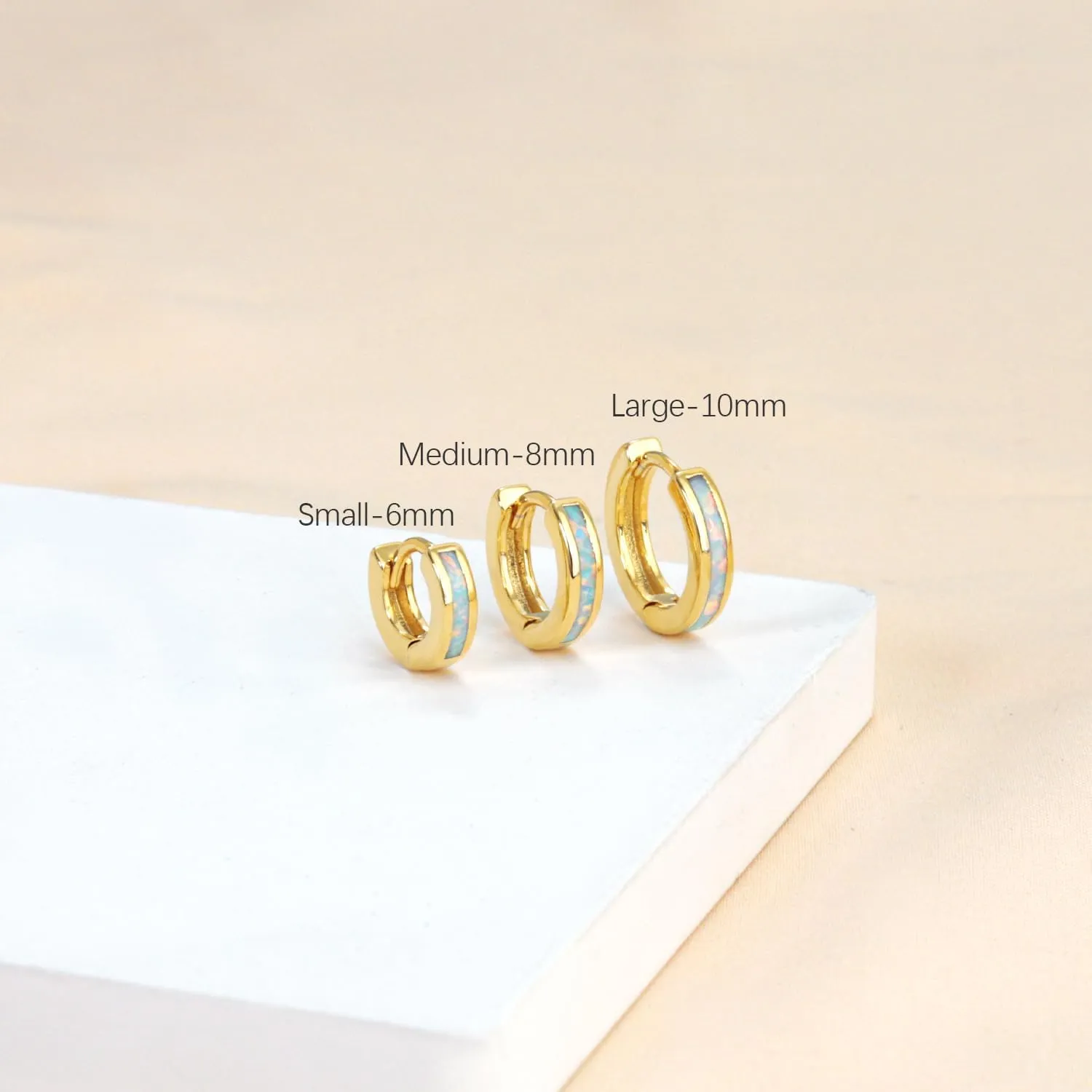 Opal Earrings,6mm/8mm/10mm 14k Gold Plated Opal Huggie Earrings for Women Dainty Small Opal Earrings Gemstone Hoop earrings for Women Jewelry