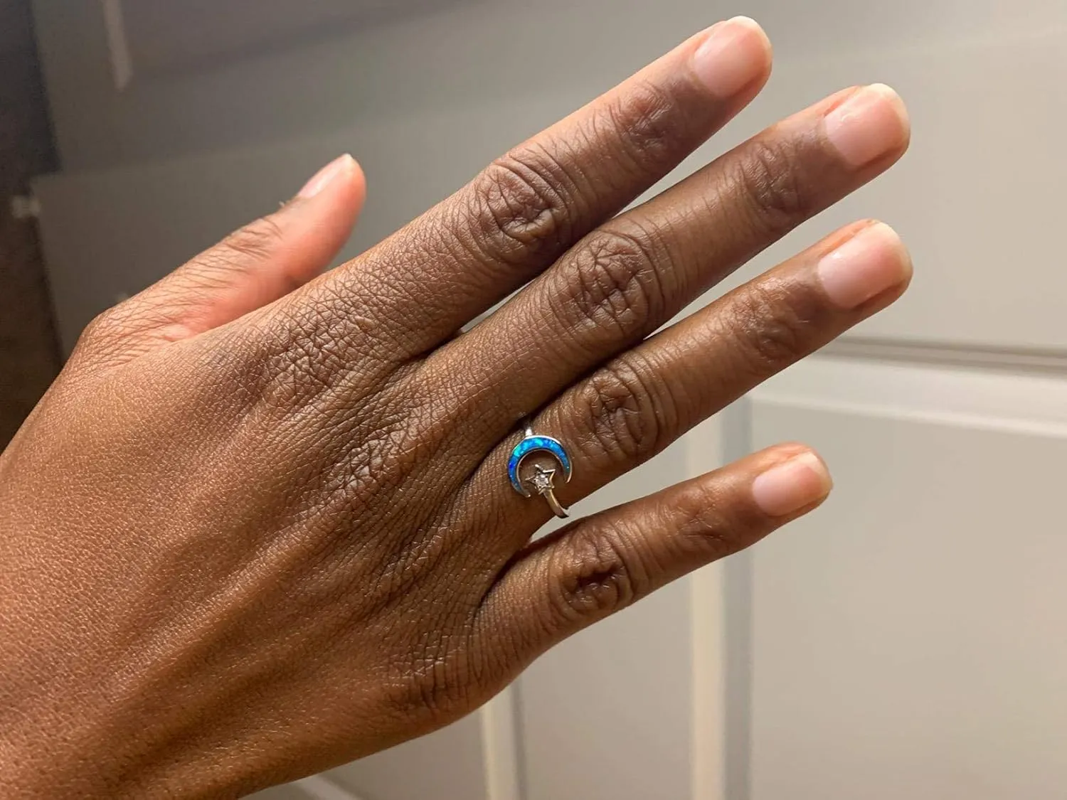 Opal Moon Star Ring for Women Sterling Silver Adjustable Crescent Moon Ring 5A  Cubic Zirconia Statement Hypoallergenic Finger Ring Gift with Box