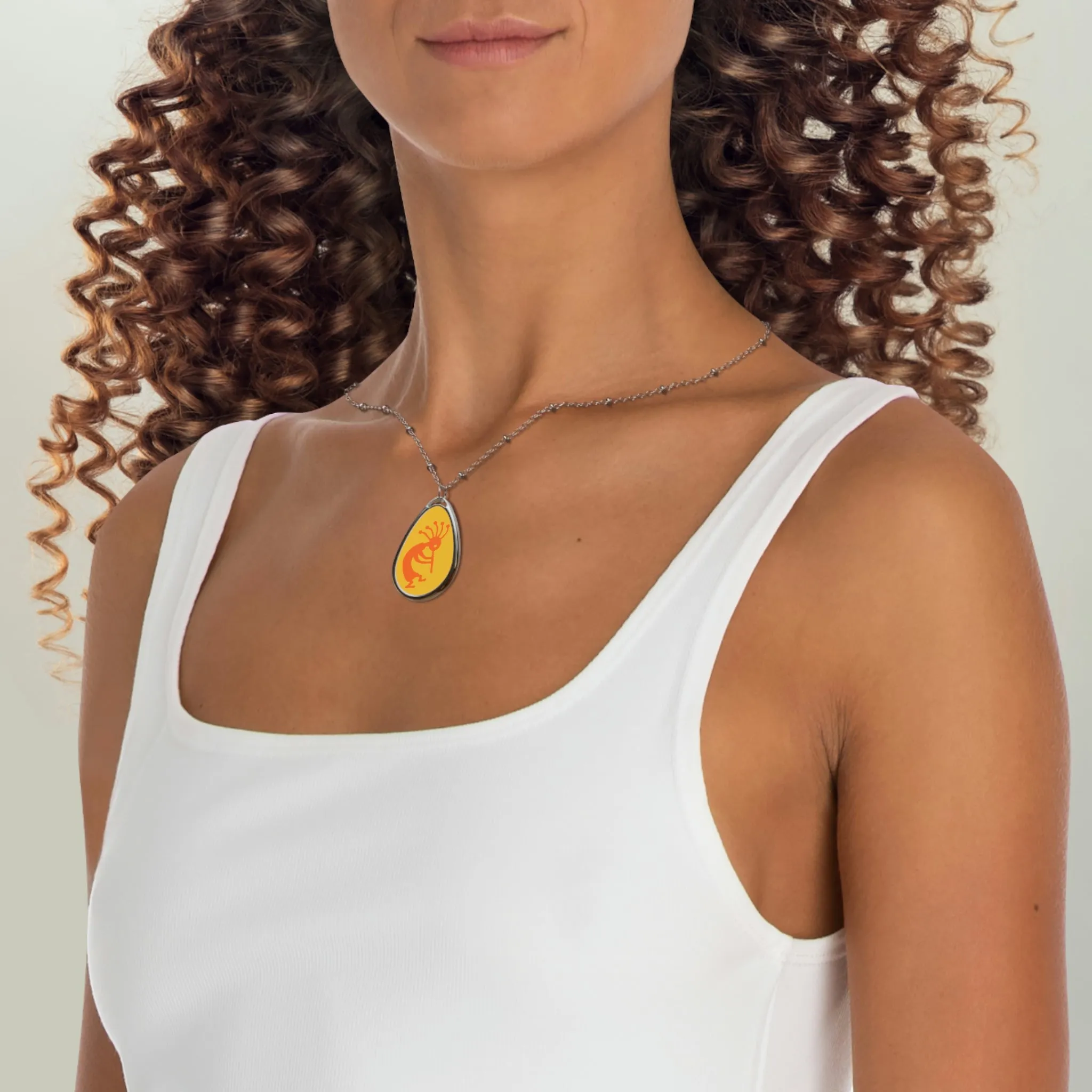 Orange Kokopelli Oval Necklace