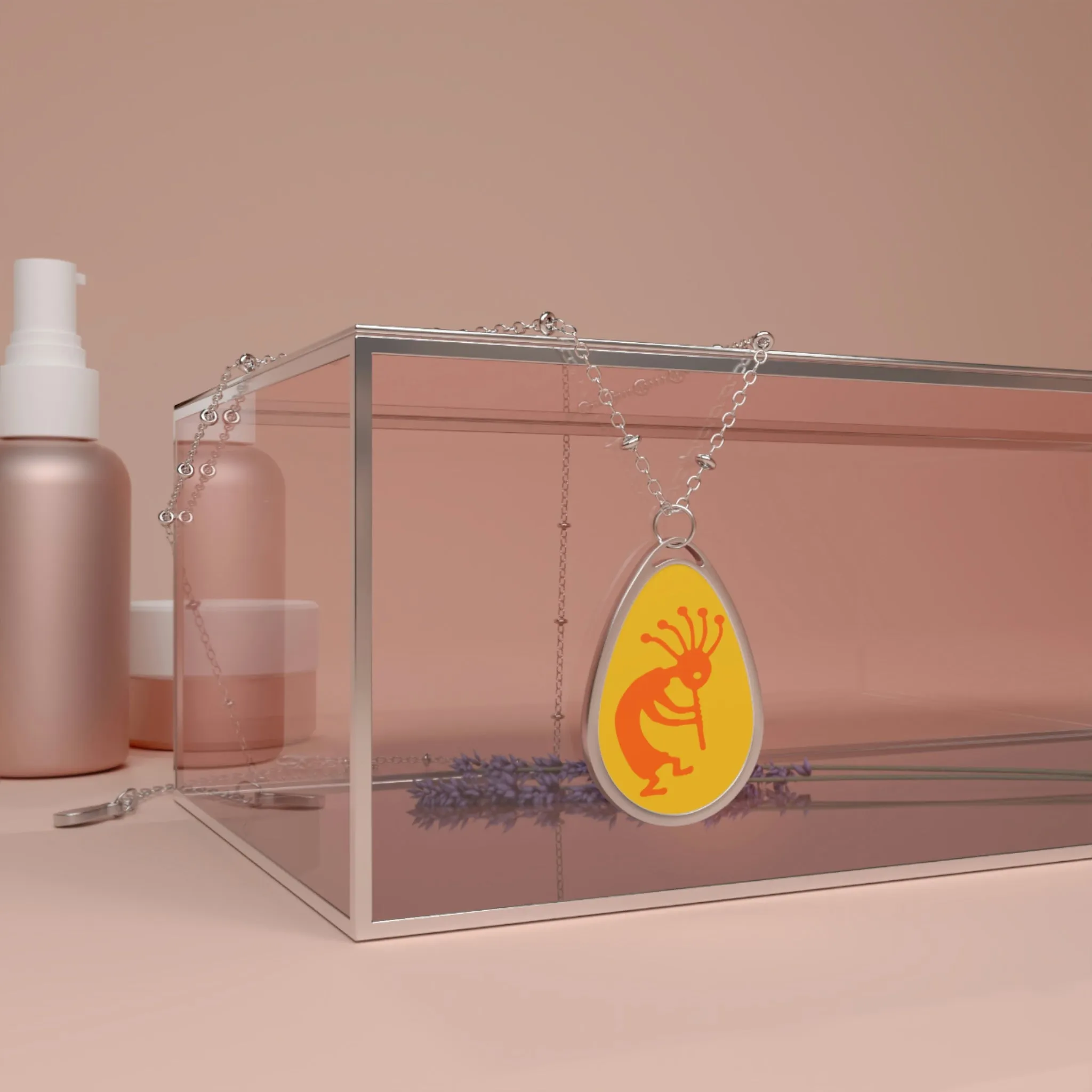 Orange Kokopelli Oval Necklace