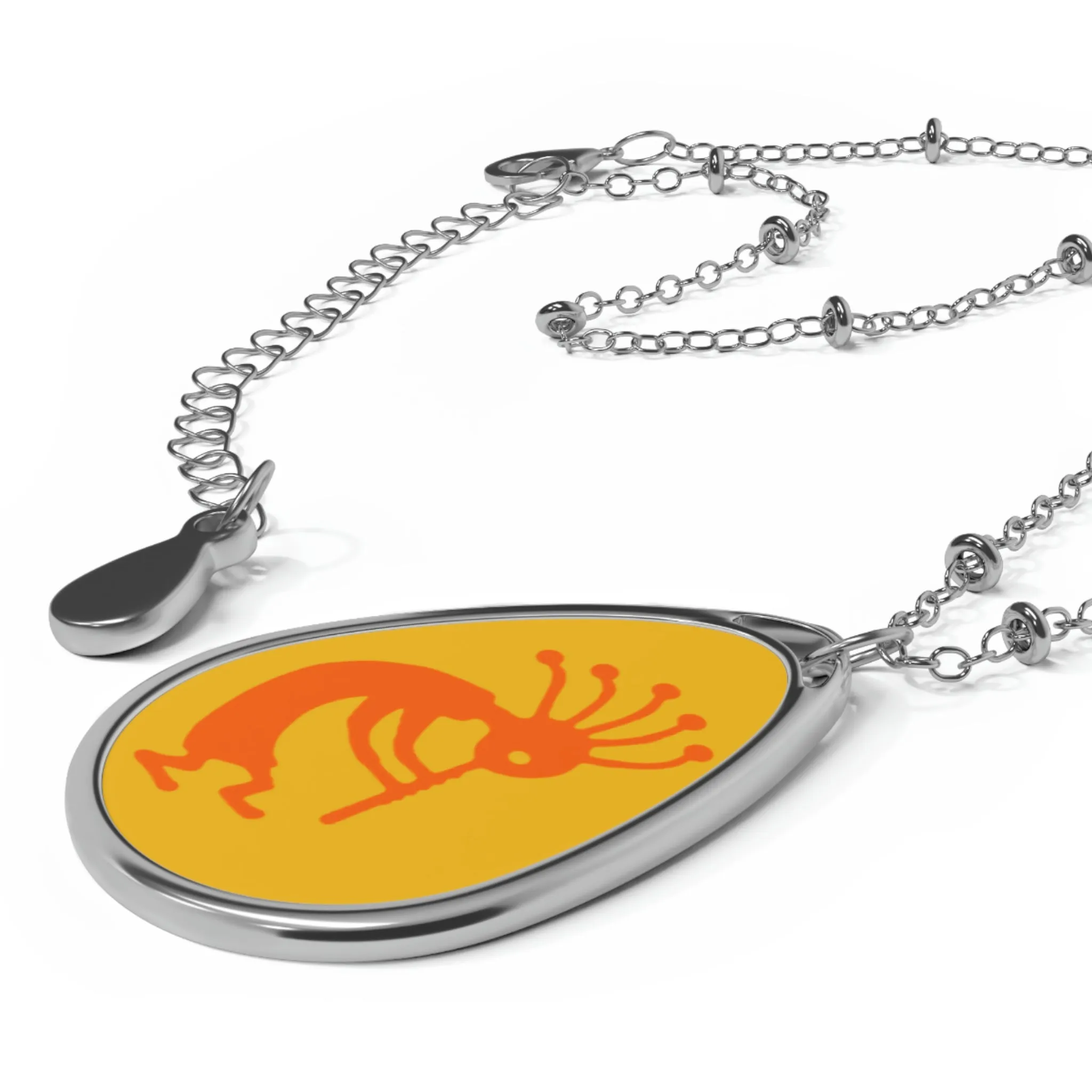 Orange Kokopelli Oval Necklace