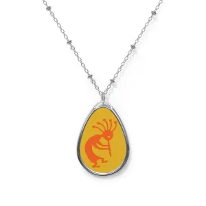 Orange Kokopelli Oval Necklace