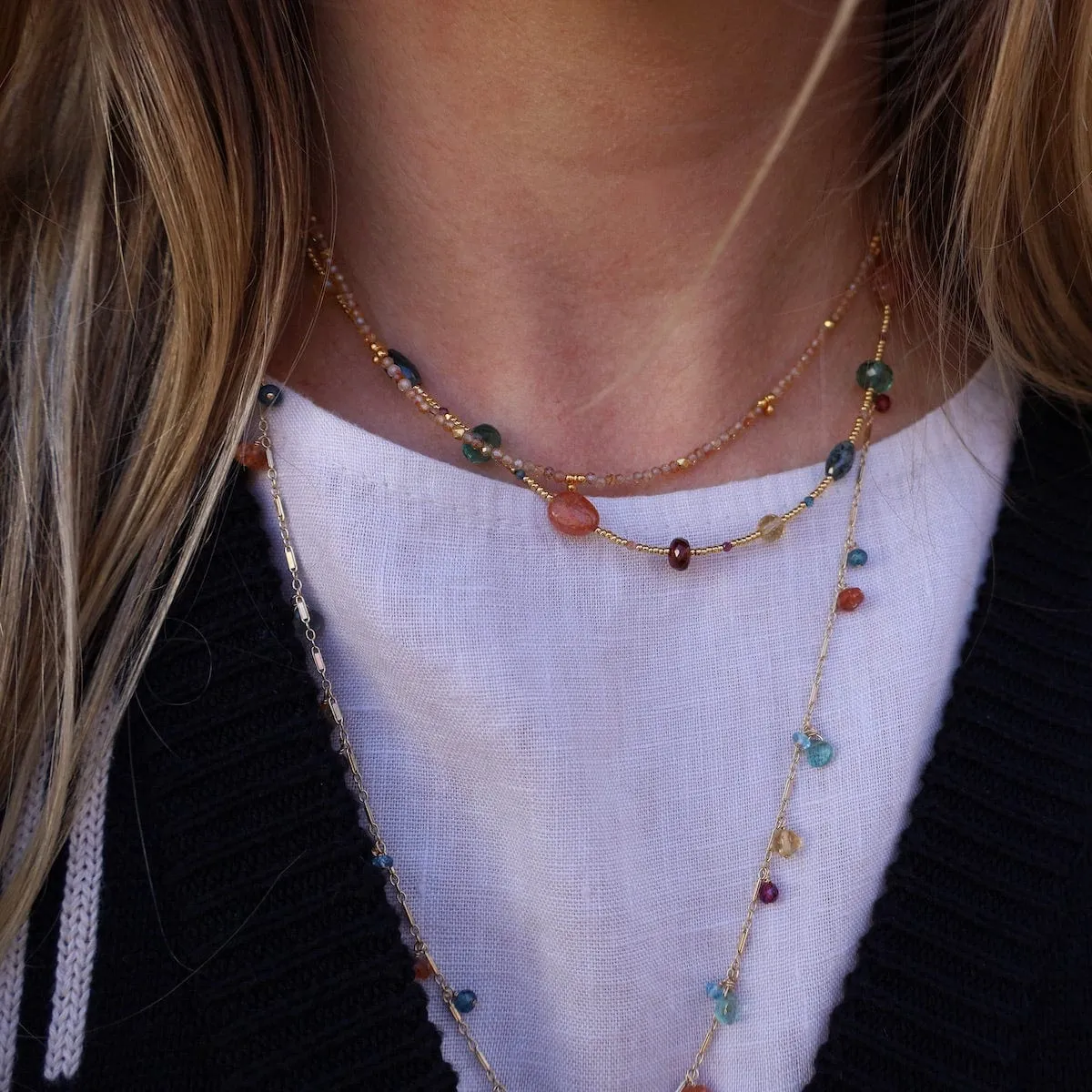 Orange Zircon, & 24k Vermeil Bead Necklace