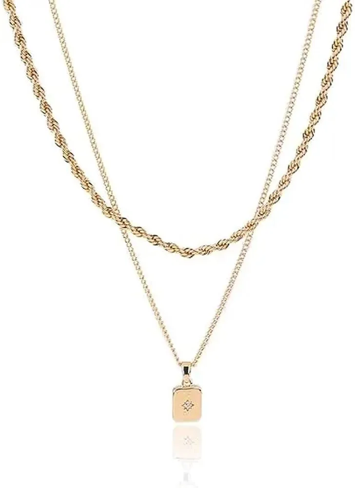 ORAZIO Dainty Layered Gold Necklaces for Women Trendy Choker Necklace Stack Set Simple Heart Pearl Pendant Stackable Cuban Herringbone Paperclip Chains Jewelry Non Tarnish