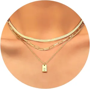 ORAZIO Gold Initial Necklaces for Women 14K Gold Layered Necklace Trendy Initial Choker Necklaces Dainty Snake Paperclip Letter Pendant Layering Necklace Engraved Initial Necklace A-Z Personalized Gold Jewelry Gifts