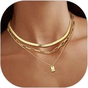 ORAZIO Initial Necklaces for Women 14K Gold Layered Initial Choker Necklaces Dainty Snake Paperclip Chain Letter Layering Necklace Engraved Initial Necklace A-Z Personalized Gold Jewelry Gifts
