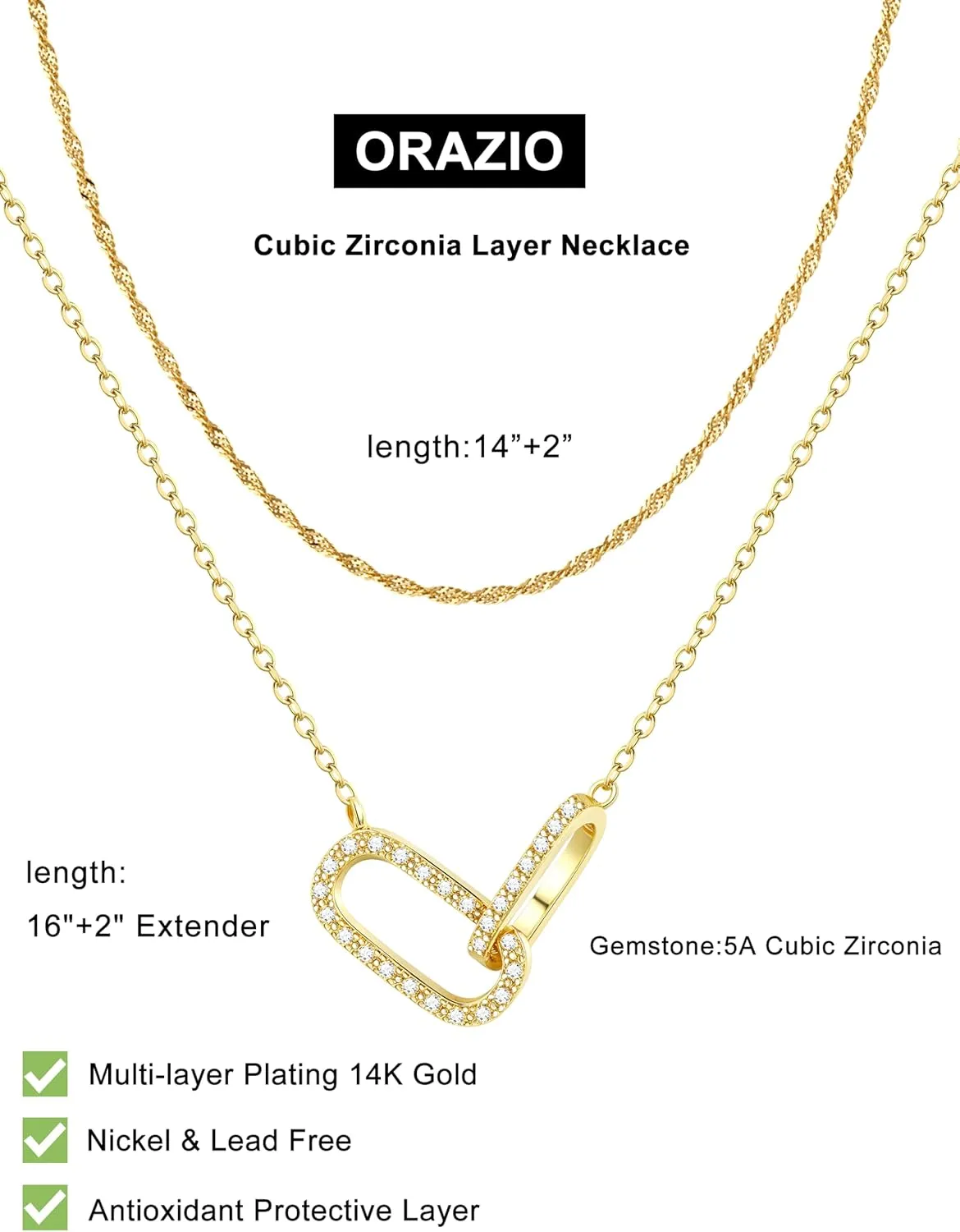 ORAZIO Layered Gold Necklaces for Women Non Tarnish, Dainty 14K Gold Plated Cubic Zirconia Necklace Stack Layering Chain Necklaces Stackable Cute CZ Pendant Choker Necklace for Women