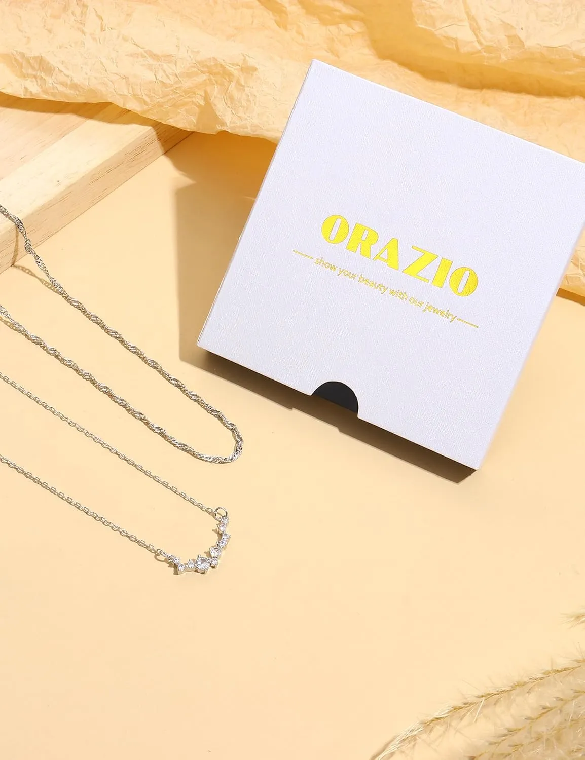 ORAZIO Layered Gold Necklaces for Women Non Tarnish, Dainty 14K Gold Plated Cubic Zirconia Necklace Stack Layering Chain Necklaces Stackable Cute CZ Pendant Choker Necklace for Women