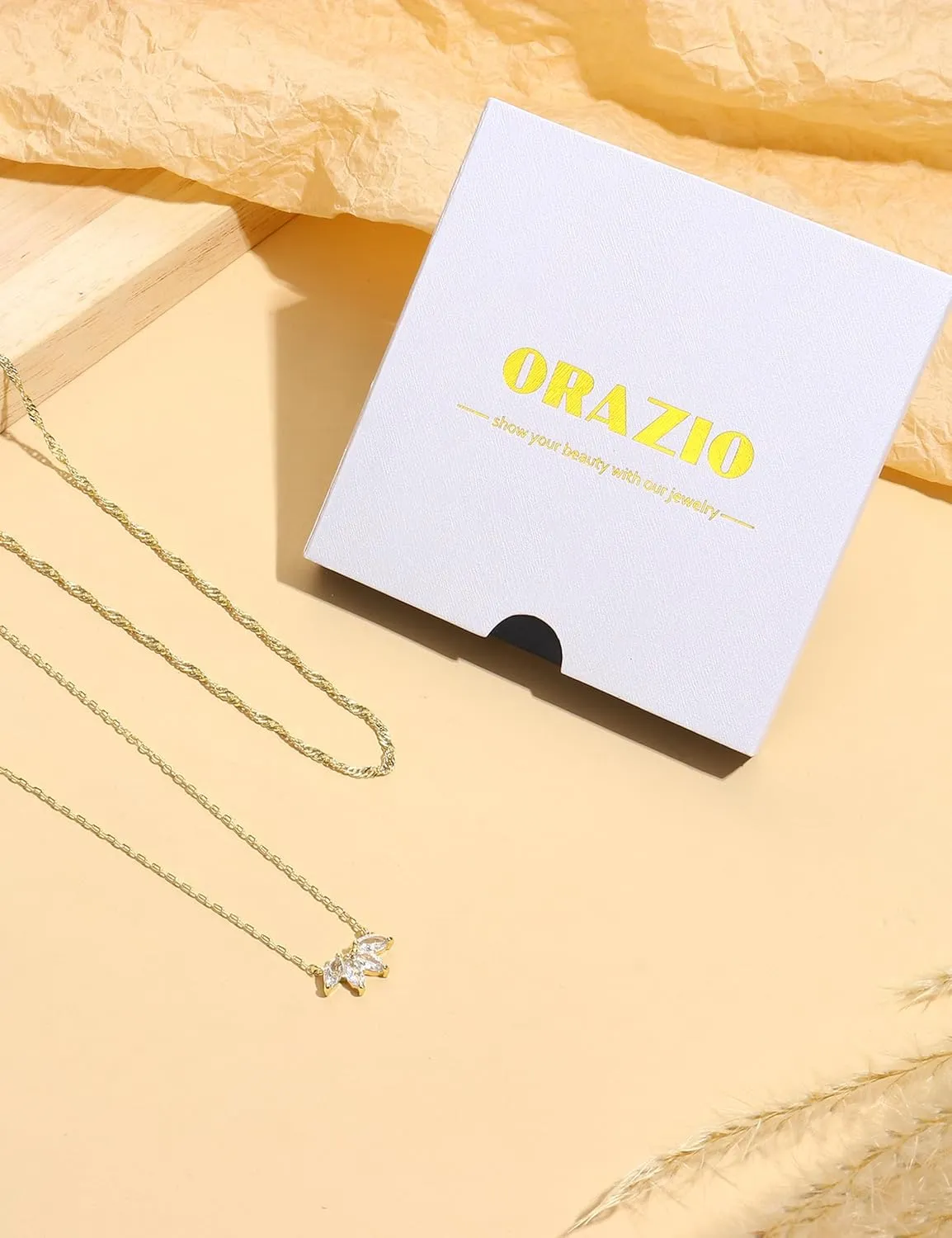 ORAZIO Layered Gold Necklaces for Women Non Tarnish, Dainty 14K Gold Plated Cubic Zirconia Necklace Stack Layering Chain Necklaces Stackable Cute CZ Pendant Choker Necklace for Women