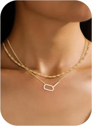 ORAZIO Layered Gold Necklaces for Women Non Tarnish, Dainty 14K Gold Plated Cubic Zirconia Necklace Stack Layering Chain Necklaces Stackable Cute CZ Pendant Choker Necklace for Women