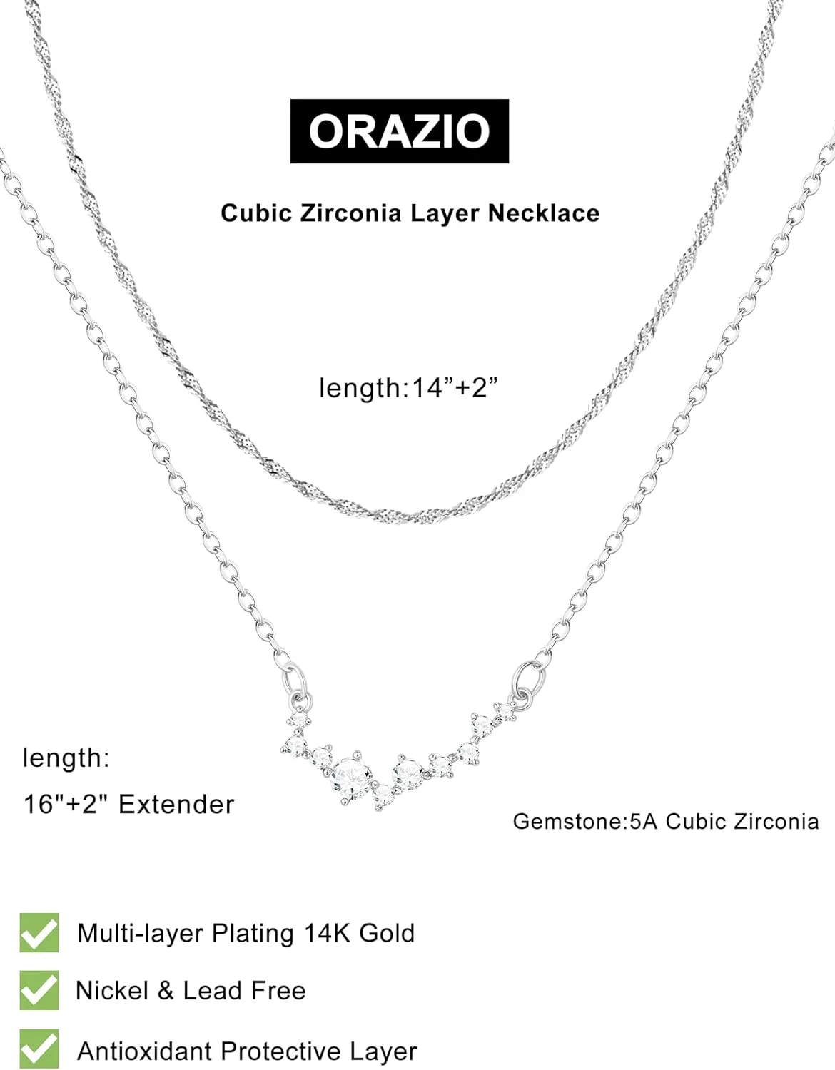 ORAZIO Layered Gold Necklaces for Women Non Tarnish, Dainty 14K Gold Plated Cubic Zirconia Necklace Stack Layering Chain Necklaces Stackable Cute CZ Pendant Choker Necklace for Women