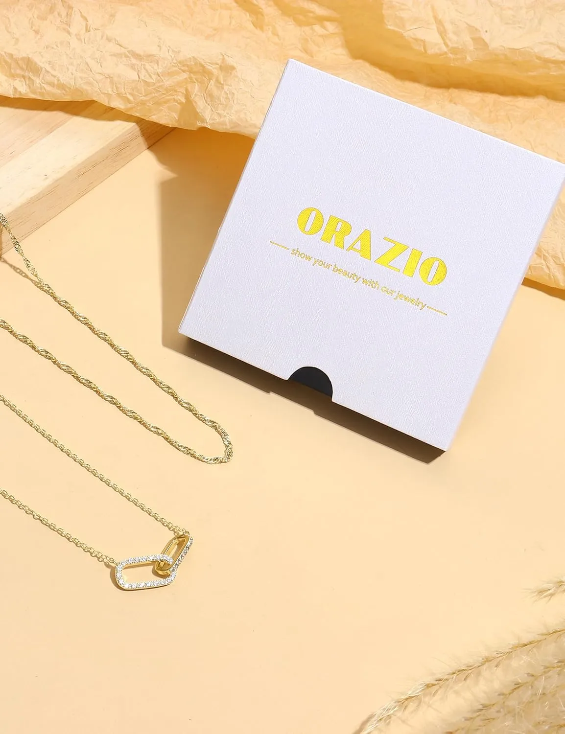 ORAZIO Layered Gold Necklaces for Women Non Tarnish, Dainty 14K Gold Plated Cubic Zirconia Necklace Stack Layering Chain Necklaces Stackable Cute CZ Pendant Choker Necklace for Women
