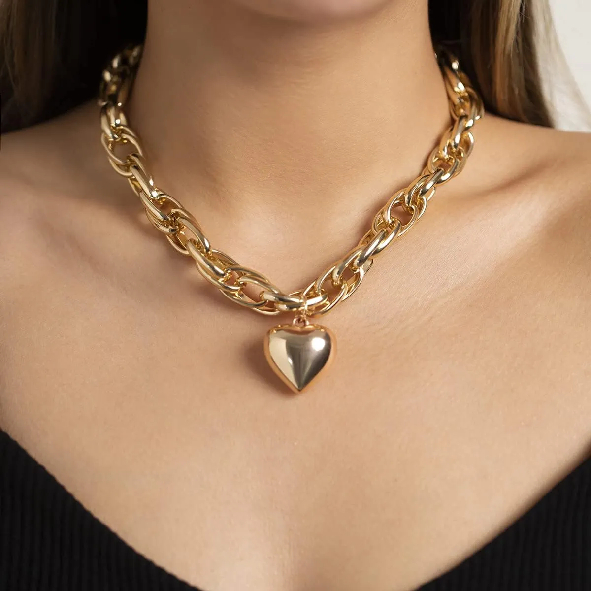 Otxas Chunky Gold & Silver Necklaces for Women - Punk Choker, Cuban Chain, Vintage & Trendy Hip-hop Jewelry