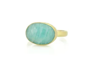 Oval Amazonite Gold Filled Ring - Horizontal Bezel Set - Stackable Ring for Women - Everyday Minimalist Jewelry - Handcrafted Design