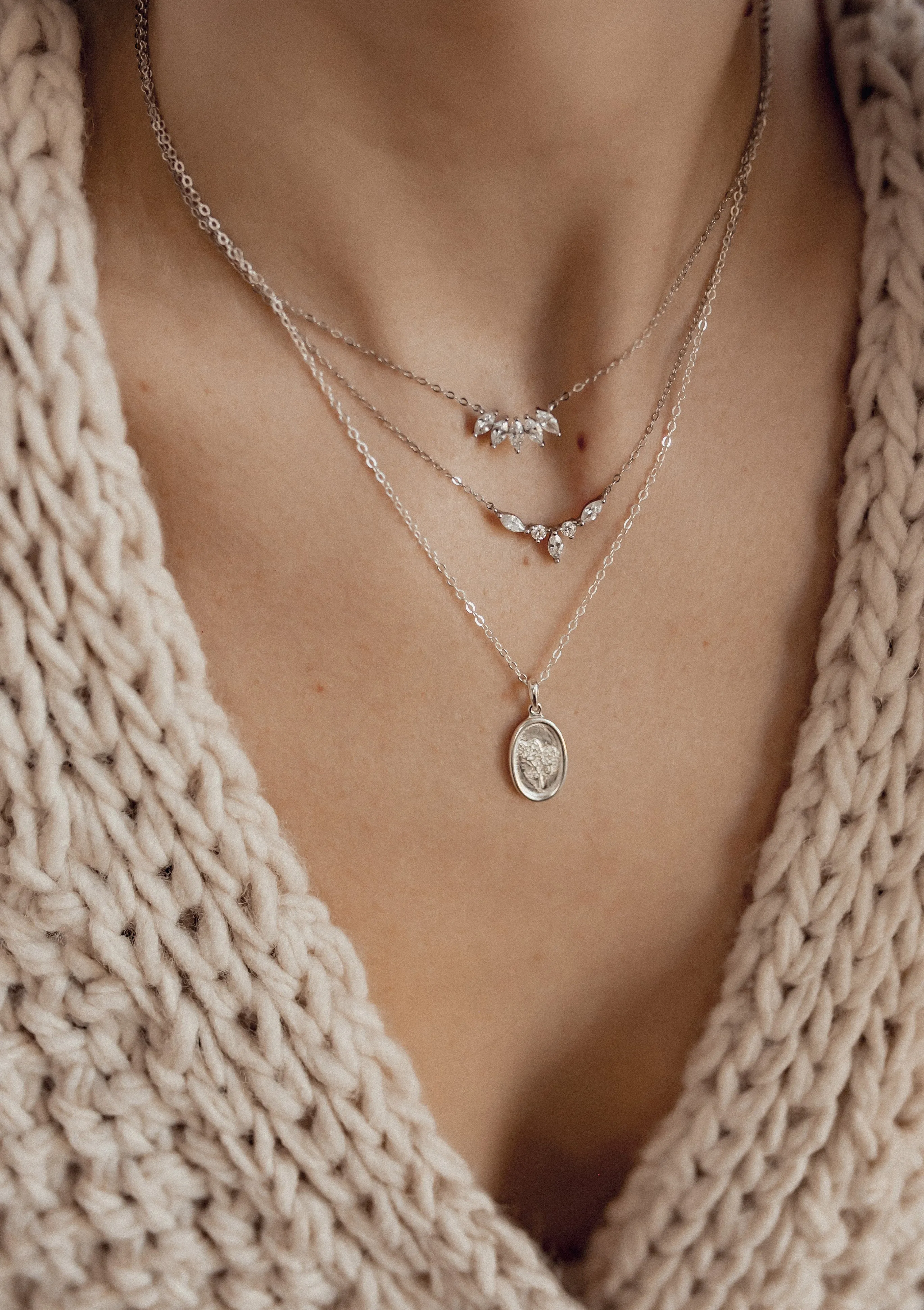 Oval Rose Pendant Necklace Sterling Silver