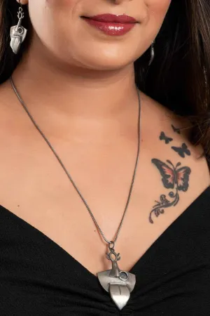 Oxidised Silver Maa Kali Necklace Set With Matching Earrings - Elegant Jewelry