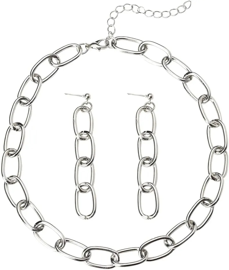 Paperclip Chain Necklaces and Earrings Sets for Women Minimalist Stud Earrings and Punk Necklace Trendy Accessories Set