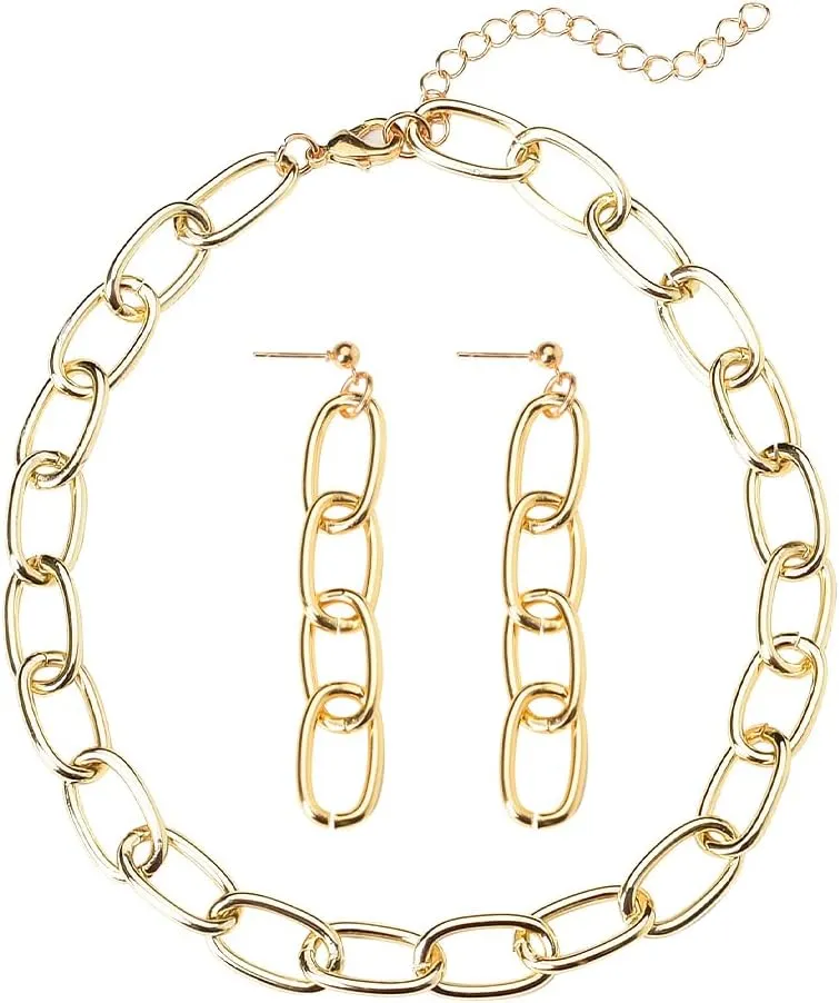 Paperclip Chain Necklaces and Earrings Sets for Women Minimalist Stud Earrings and Punk Necklace Trendy Accessories Set