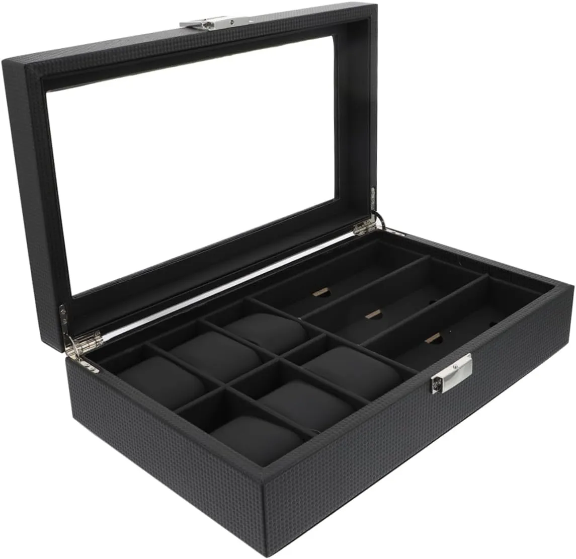 PartyKindom Luxury Wooden Watch Box Sunglass Organizer Compact Jewelry Storage Case