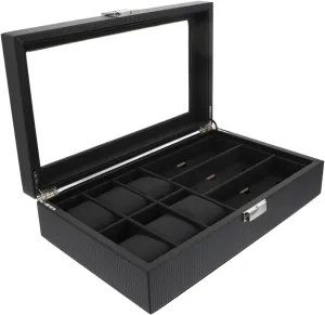 PartyKindom Luxury Wooden Watch Box Sunglass Organizer Compact Jewelry Storage Case