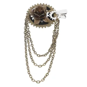 PartyKindom Vintage Steampunk Hair Clip for Women Gothic Gear Chain Brooch Pin Retro Festival Accessory Dual-use Silver Hairpin