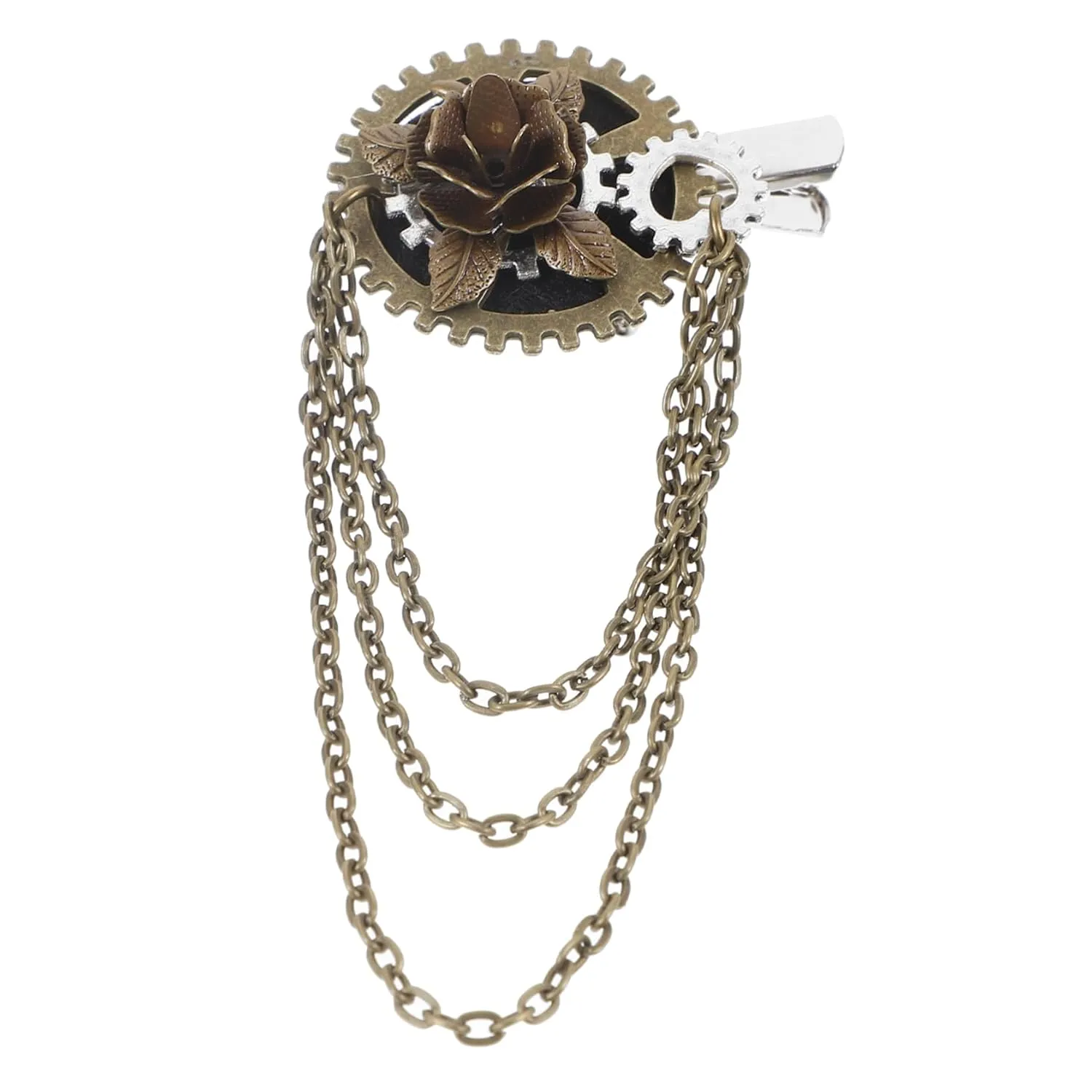 PartyKindom Vintage Steampunk Hair Clip for Women Gothic Gear Chain Brooch Pin Retro Festival Accessory Dual-use Silver Hairpin