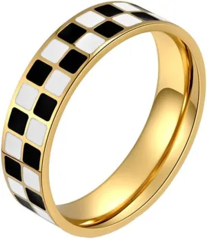 PAURO Women's Stainless Steel Minimalist Personalized Chessboard Rings Statement Wedding Band