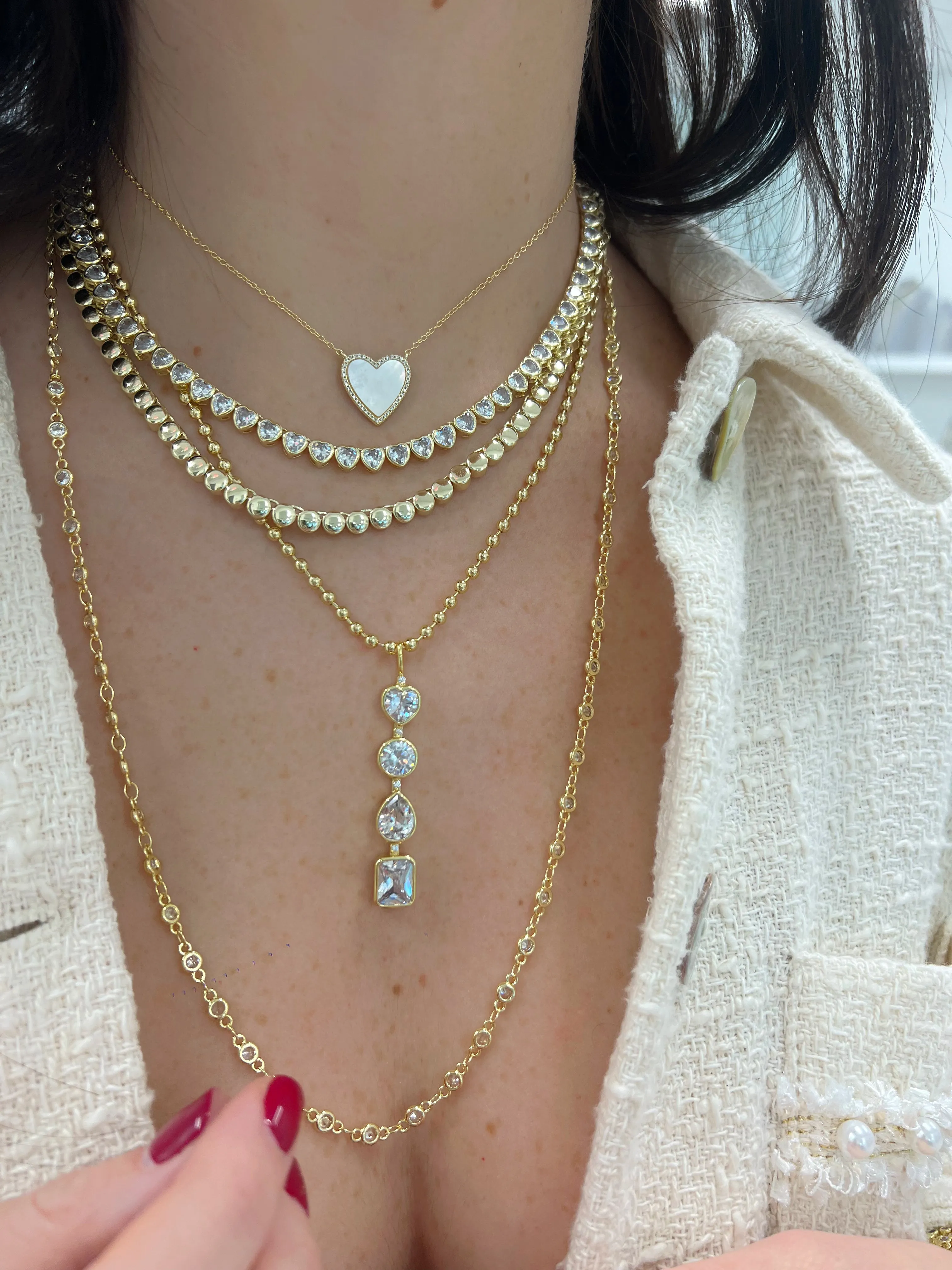 Pave Outline Stone Heart Necklace