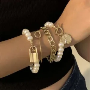 Pearl & Coin Golden Mix Bracelet: Opulent Elegance Redefined