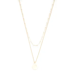 Pearl Disc Metal Layered Necklace
