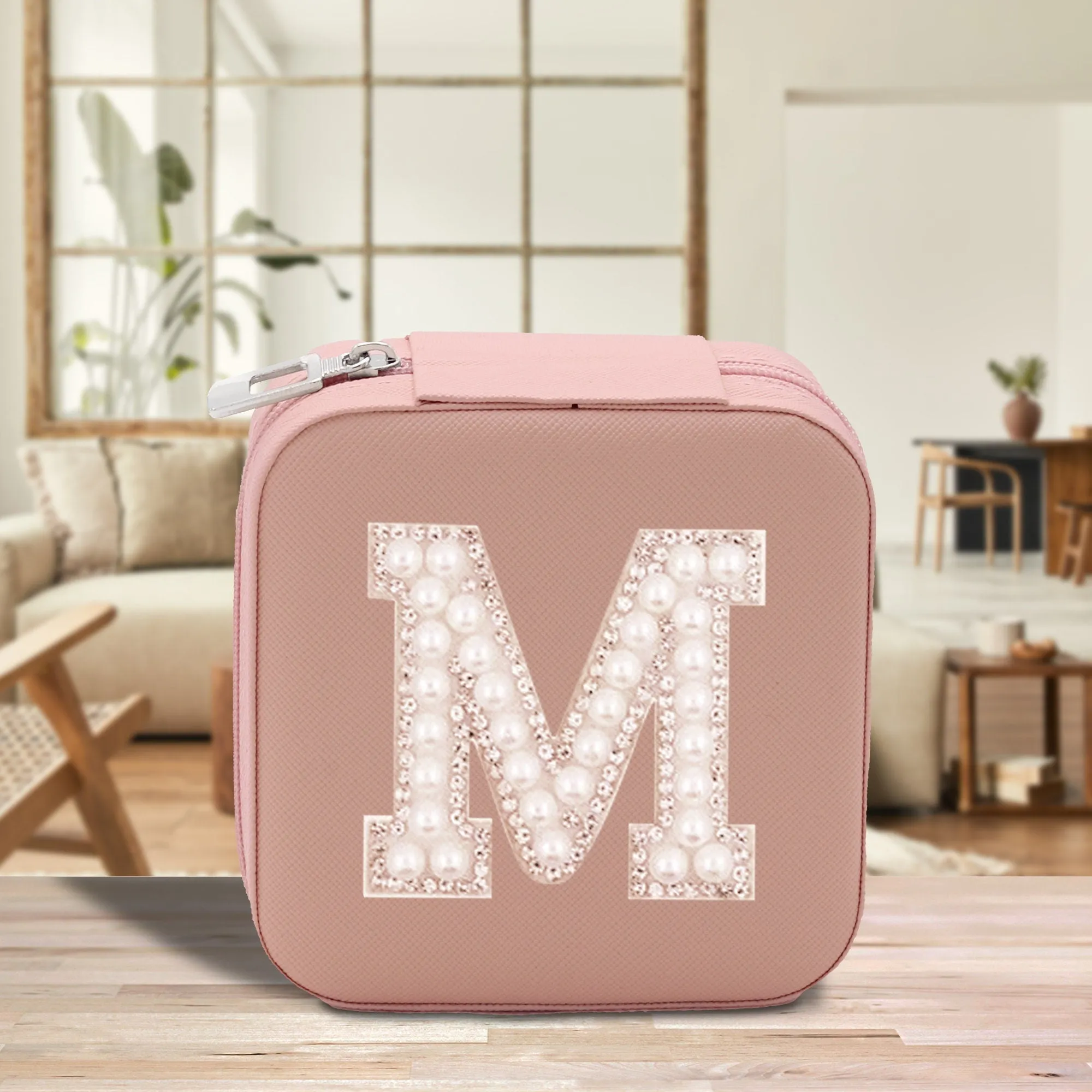 Pearl Initial Monogram Jewelry Box Bridesmaid Jewelry Box Custom Bridal Shower Gift Monogrammed Rhinestone Jewelry Box A-Z