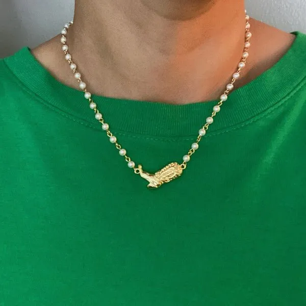 Pearl Necklace with Cowboy Boot Charm