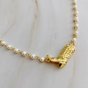 Pearl Necklace with Cowboy Boot Charm
