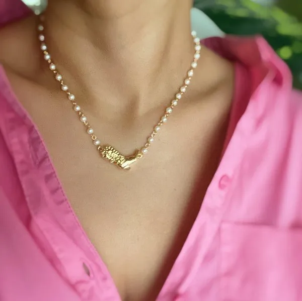 Pearl Necklace with Cowboy Boot Charm