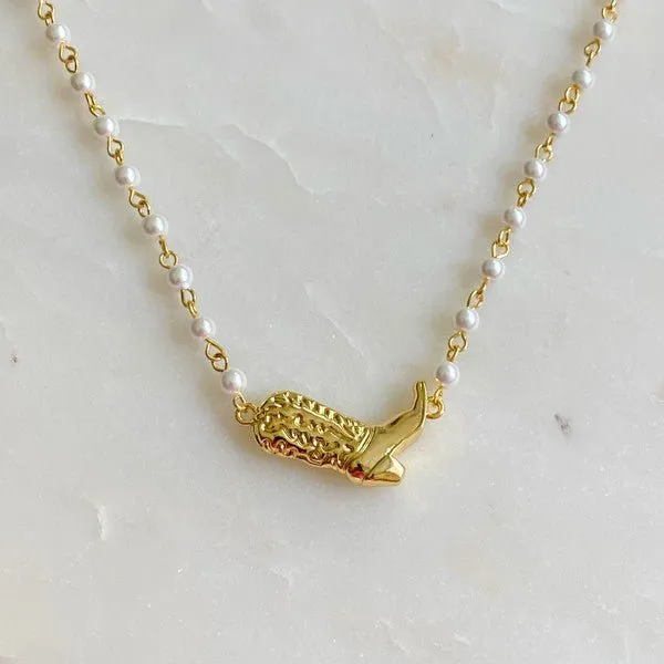 Pearl Necklace with Cowboy Boot Charm