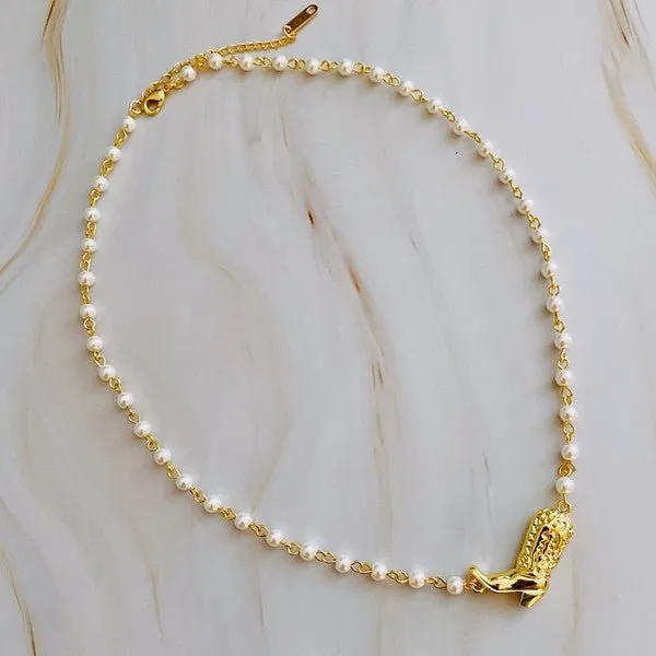 Pearl Necklace with Cowboy Boot Charm