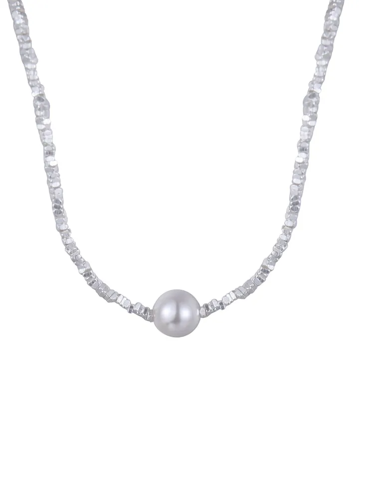 Pearl Pendant Necklace In Broken Silver