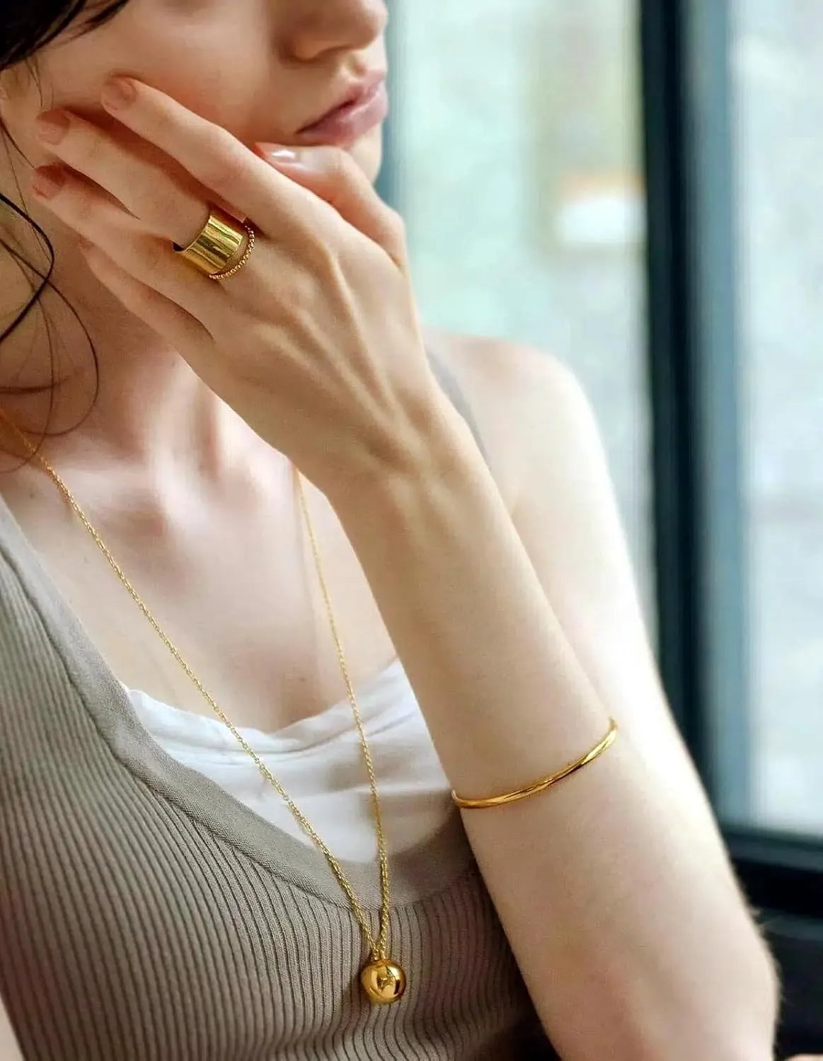 PEARLADA 18k Gold Chain Long Necklace, Boho Sweater Necklace for Women, Geometric Pendant Y Necklace