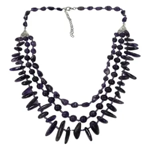 Pearlz Gallery Flat Oval Shaped Natural Amethyst Women's Necklaces | 3 Lines Necklace for Women's |  925 Sterling Silver Necklace | Natural Stone Necklace | Gift for Wife, Girlfriend, Mother or Daughter
